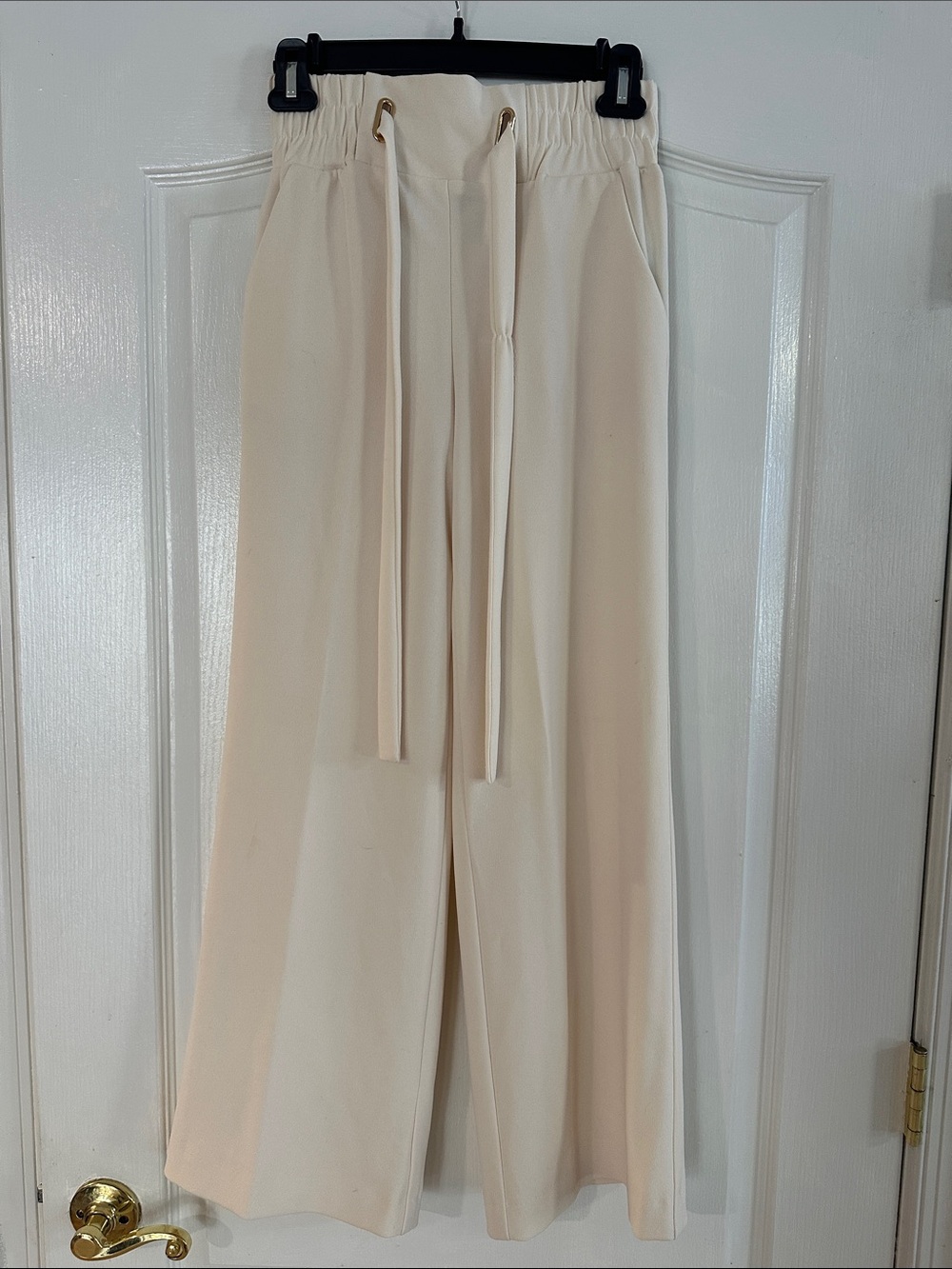 Wide-Leg Cream Drawstring Lounge Pants
